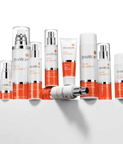 The Environ Skin EssentiA AVST product range standing side by side