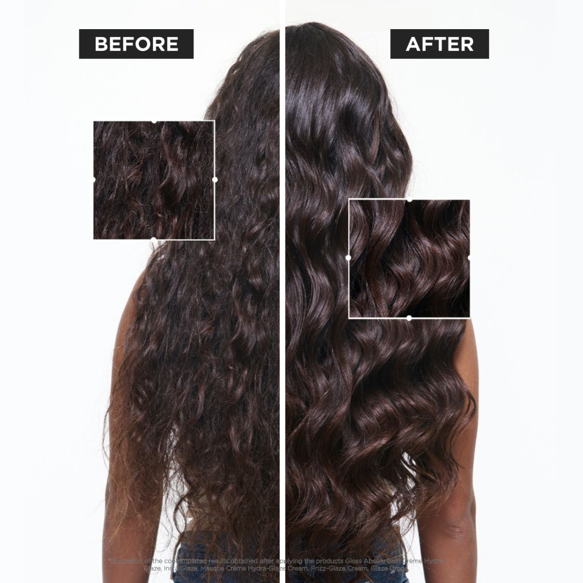 women with brown curly hair's before and after image