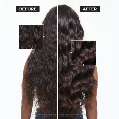 women with brown curly hair's before and after image
