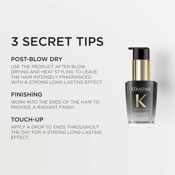 Kérastase hair product with usage tips on a white background