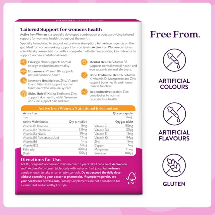 Active Iron Women 17mg + Multivitamin 30 Day Supply
