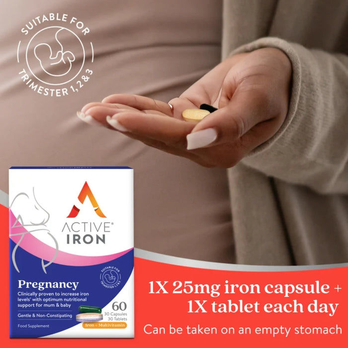 Active Iron Pregnancy - Iron + Time-Release Multivitamin for Pregnancy 30 Iron Capsules (25mg) + 30 Multivitamin Tablets - 30 day supply
