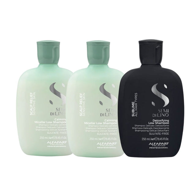 Alfaparf Scalp Relief Calming Micellar Low Shampoo Duo with Complimentary Alfaparf Detox Shampoo