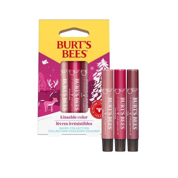 Burt’s Bees Kissable Colour Lip Shimmer Gift Set Peony Rhubarb and Fig