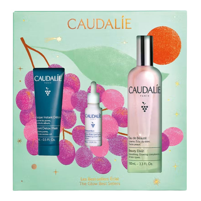Caudalie The Glow Bestsellers Set with Beauty Elixir, Vinoperfect Serum and Instant Detox Mask