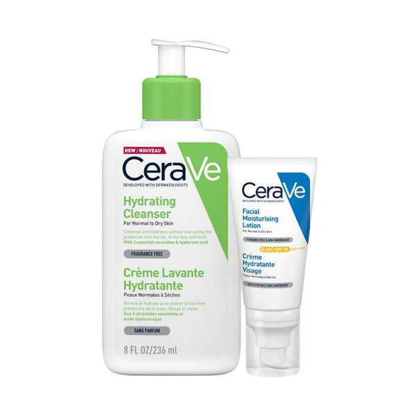 CeraVe Morning Face Routine for Dry Skin, Hydrating Cleanser & Moistur