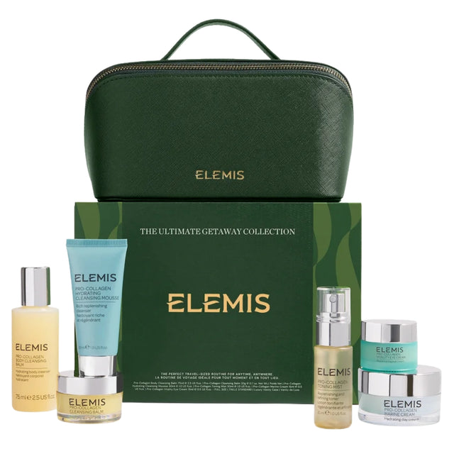 ELEMIS The Ultimate Getaway Collection Pro-Collagen Travel Skincare Set with Green Luxury Vanity Case