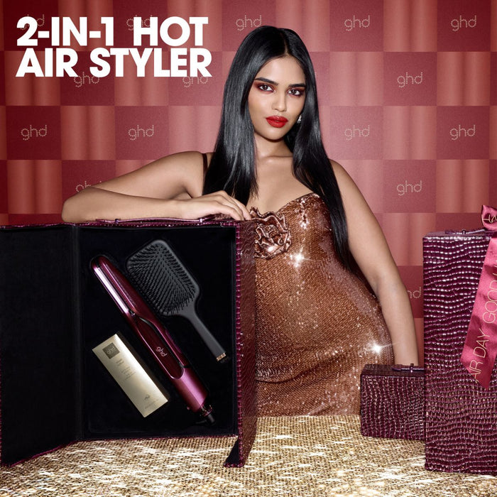 Ghd Duet Style Hot Air Styler in Cherry with Sleek Talker and Paddle Brush