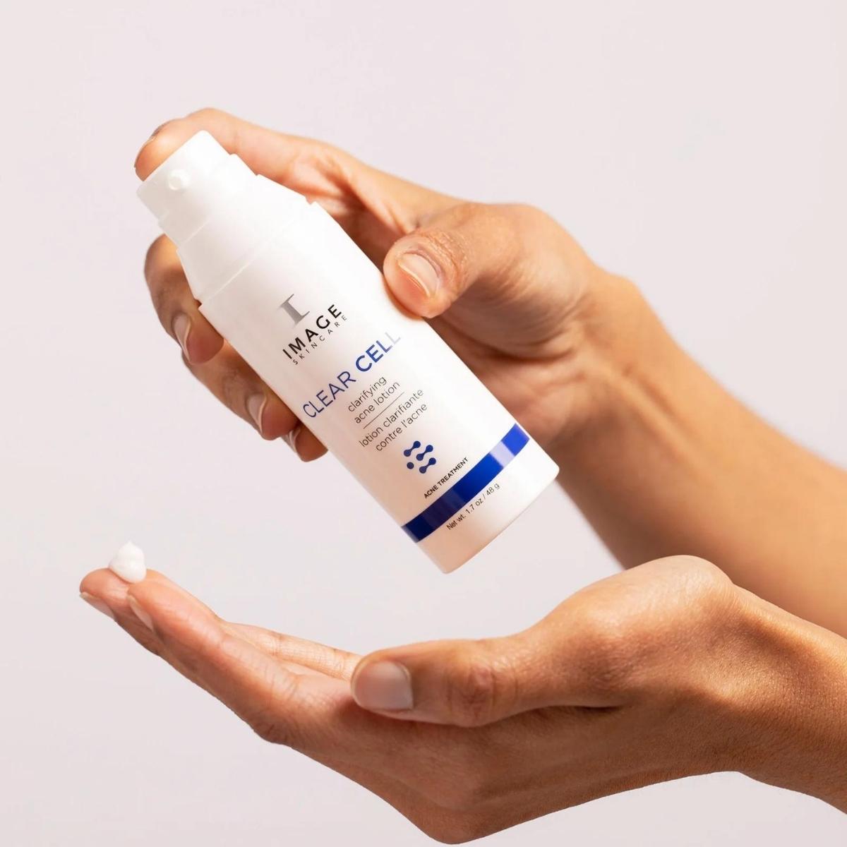 IMAGE Skincare Clear Cell Clarifying Acne Lotion on hands 