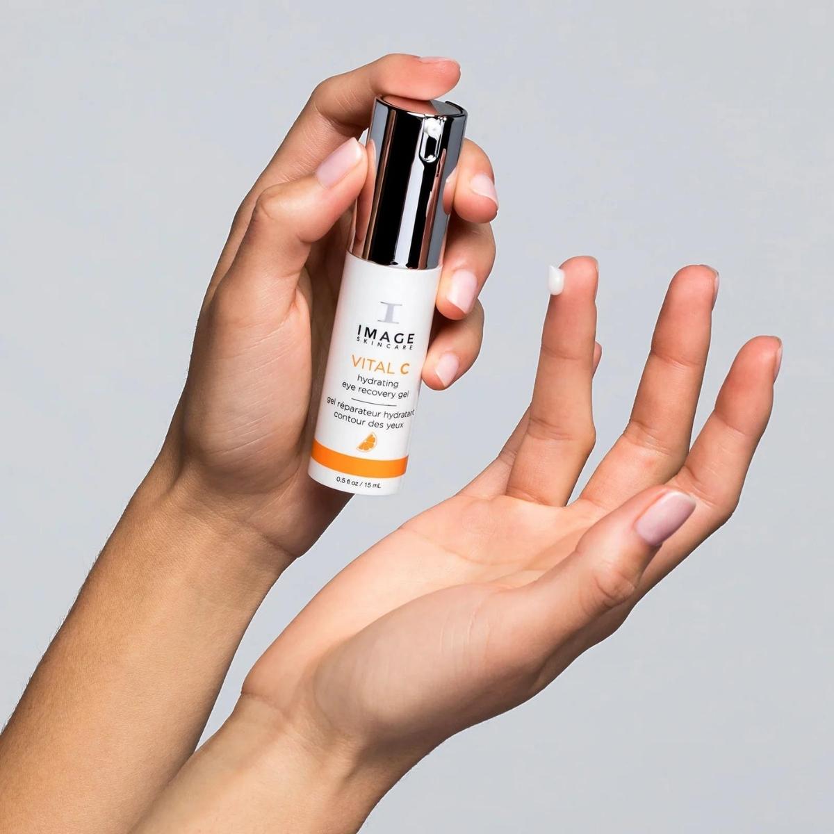 IMAGE Skincare Vital C Hydrating Eye Recovery Gel on hands 