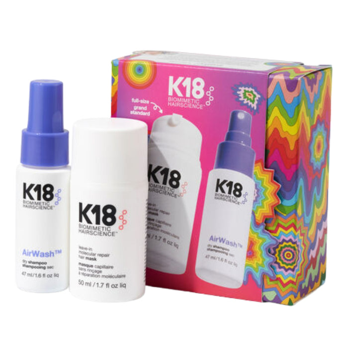 K18 Repair + Refresh Holiday Gift Set with Molecular Repair Hair Mask 50ml and AirWash Dry Shampoo 47ml