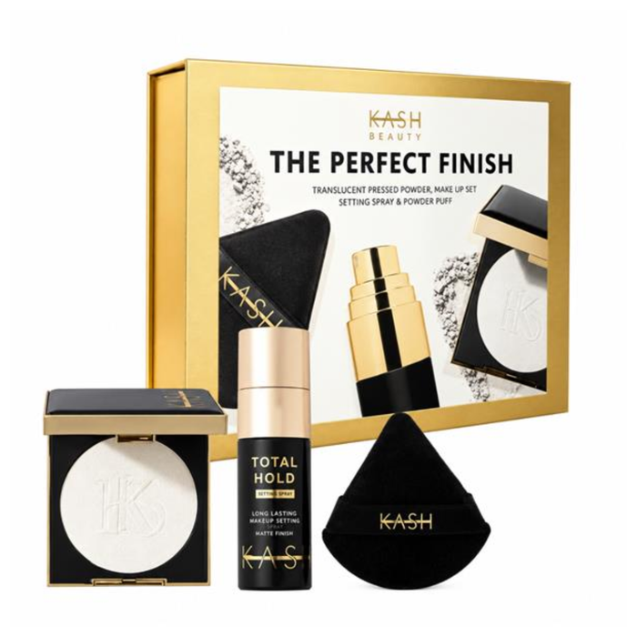 KASH Beauty The Perfect Finish Gift Set with Setting Spray Translucent Pressed Powder and Velour Powder Puff