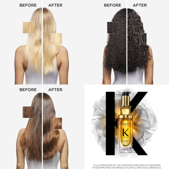 Kérastase Elixir Ultime Hair Oil L'Huile Originale Refill Capsule,75ml before and after 