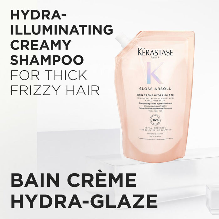 Kérastase Gloss Absolu Bain Crème Hydra-Glaze Shampoo For Thick Frizzy Hair 500ml Refill