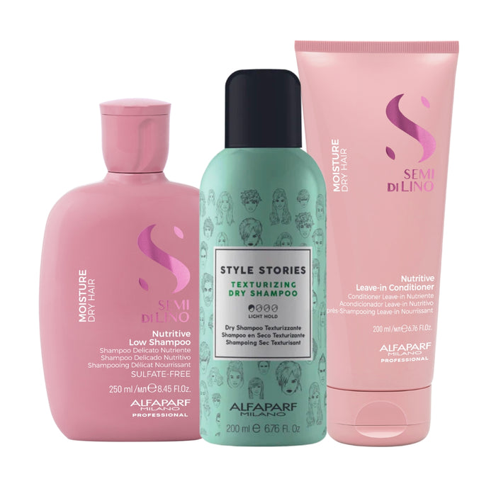 Millies Exclusive Alfaparf Semi Di Lino Moisture Nutritive Duo with FREE Texturizing Dry Shampoo