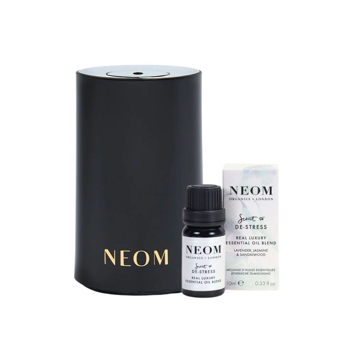 Neom Wellbeing Pod Mini+ Waterless Essential Oil Diffuser in Black & FREE Neom Scent to De-Stress Essential Oil Blend