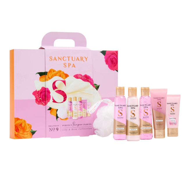 Sanctuary Spa Lily & Rose Pamper Parcel Gift Set with 6 Bath and Body Treats