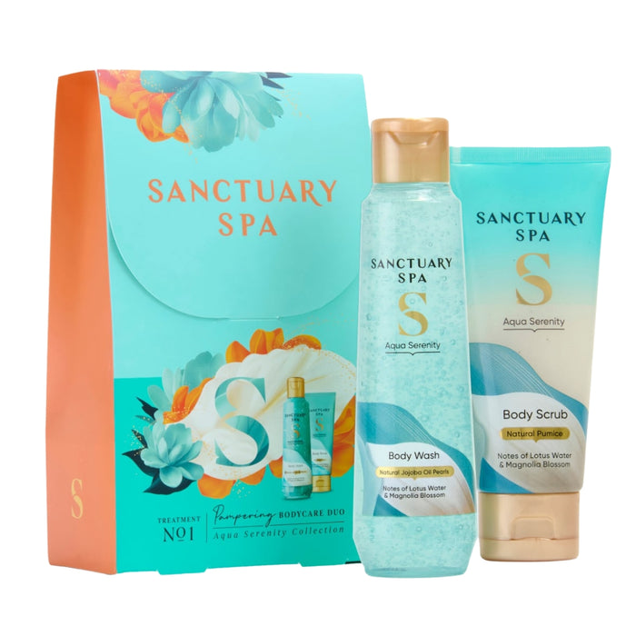 Sanctuary Spa Aqua Serenity Body Care Duo Gift Set with Body Wash and Body Scrub