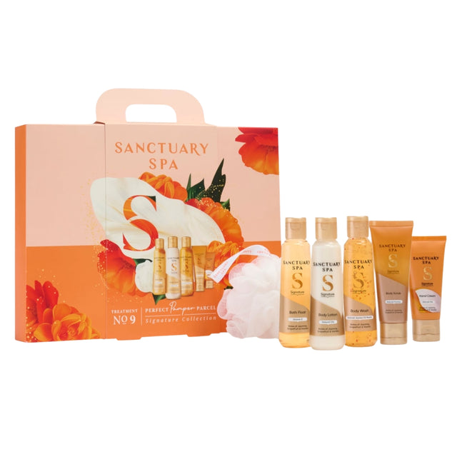 Sanctuary Spa Signature Pamper Parcel Gift Set with 5 Bath and Body Products and Body Puff