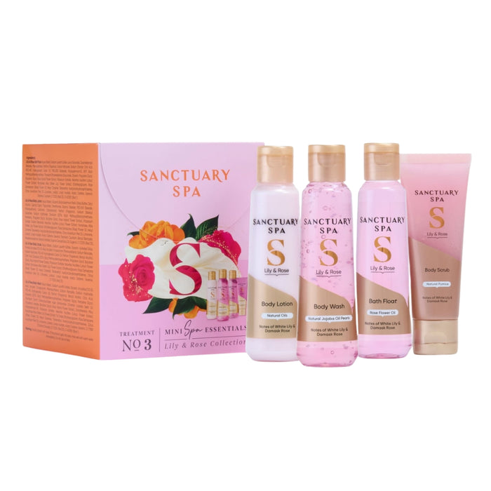 Sanctuary Spa Lily & Rose Mini Spa Essentials Gift Set with 4 Bath and Body Products