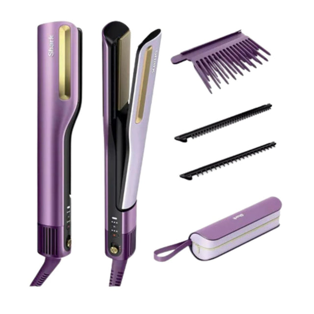 Shark SilkiPro Straight Hair Straightener + Dryer in One Tool with Heat-Resistant Storage Case-Plum Satin