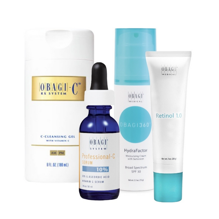 Obagi Men Onyx Kit: Obagi-C Cleansing Gel, Professional-C Serum 10%, Retinol 1.0, OBAGI360 HydraFactor SPF30