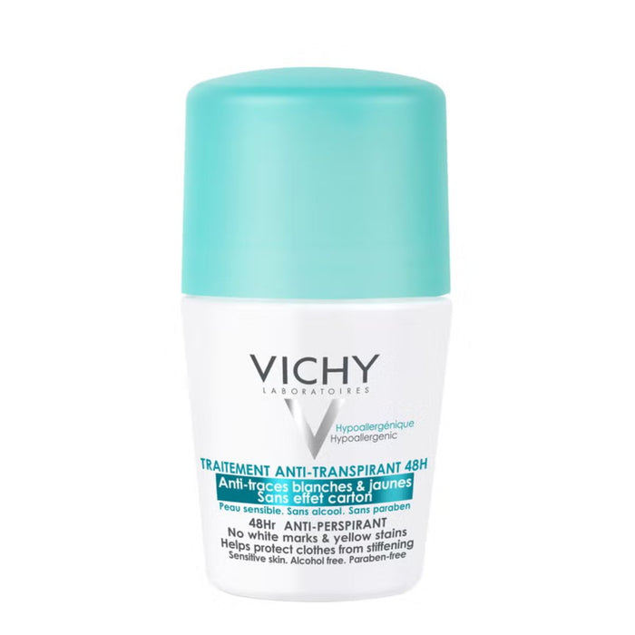 VICHY Deodorant 48H No Trace Anti-Perspirant Roll-On, Hypoallergenic, Suitable for Sensitive Skin 50ml