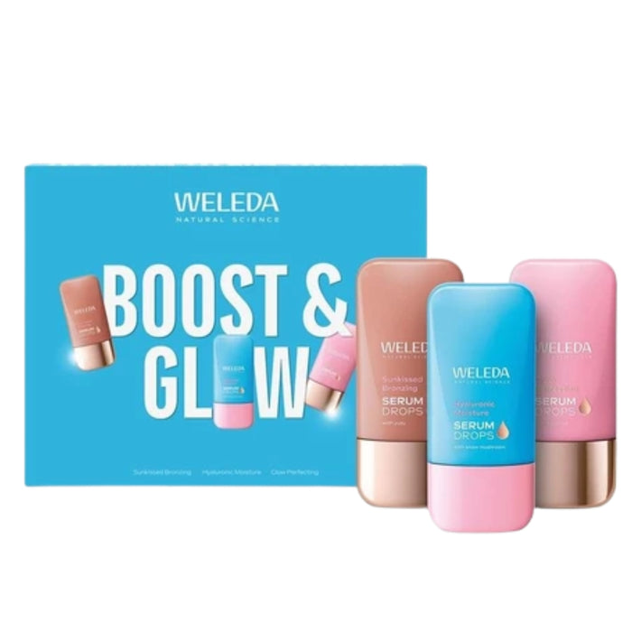 Weleda Booster Serum Drops Boost & Glow Gift Set with Hyaluronic Moisture, Sunkissed Bronzing and Glow Perfecting 3 x 30ml