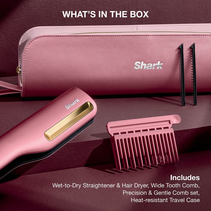 Shark SilkiPro Straight Hair Straightener + Dryer in One Tool with Heat-Resistant Storage Case-Rose Petal SAVE €50