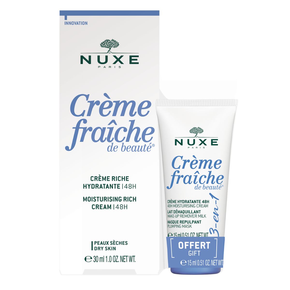 NUXE Crème Fraiche Moisturising Rich Crème 48hours FREE 3in1 15ml.