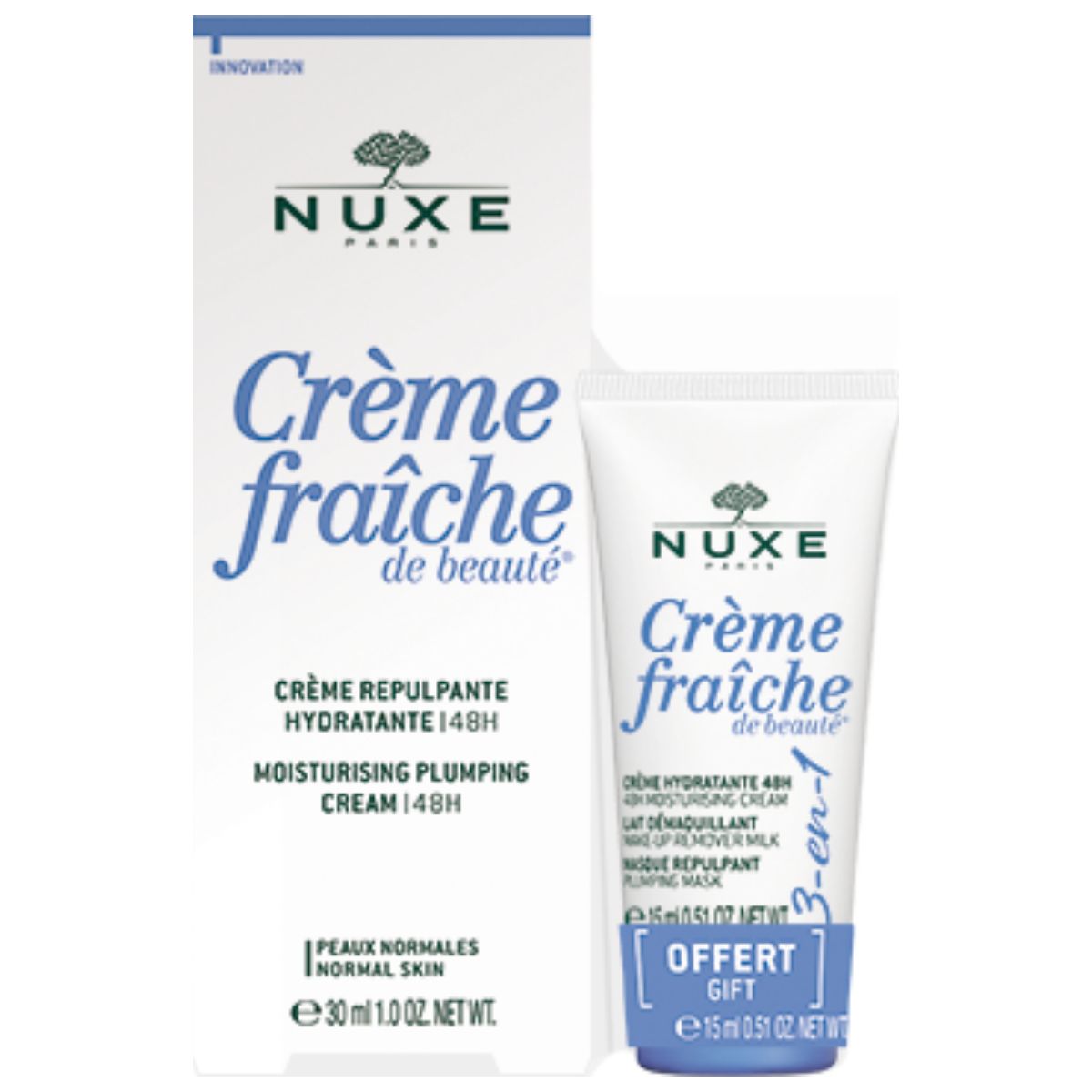 NUXE Crème Fraiche Moisturising Plumping Cream 48Hours FREE 3in1 15ml.