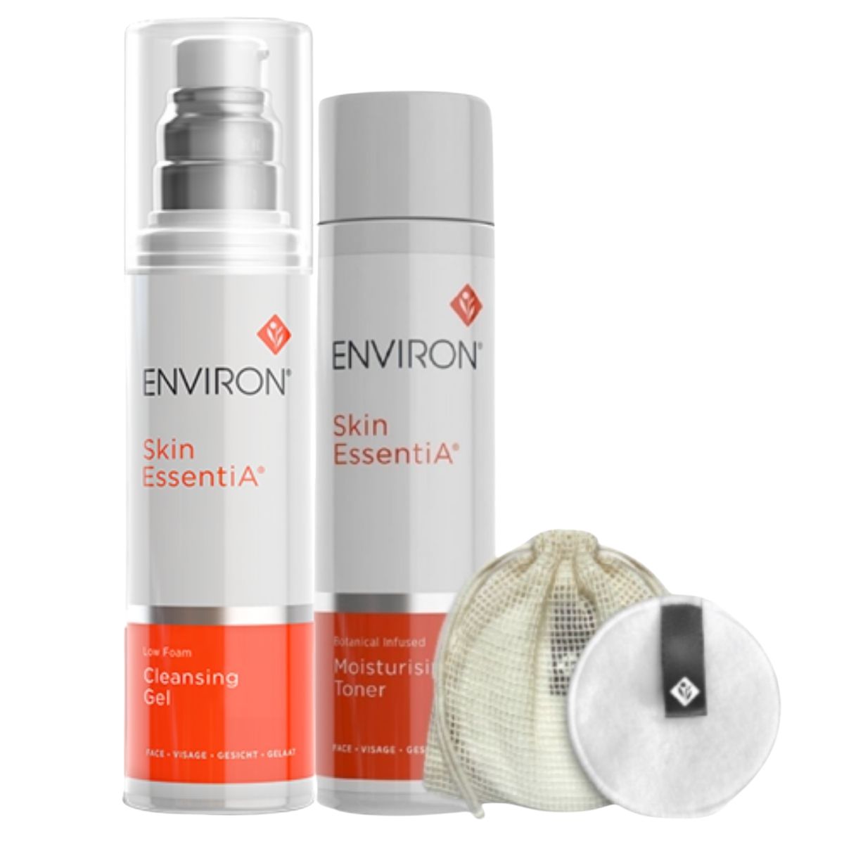 Environ Low Foam Cleansing Gel and Moisturising Toner with Complimentary Reusable Cotton Pad