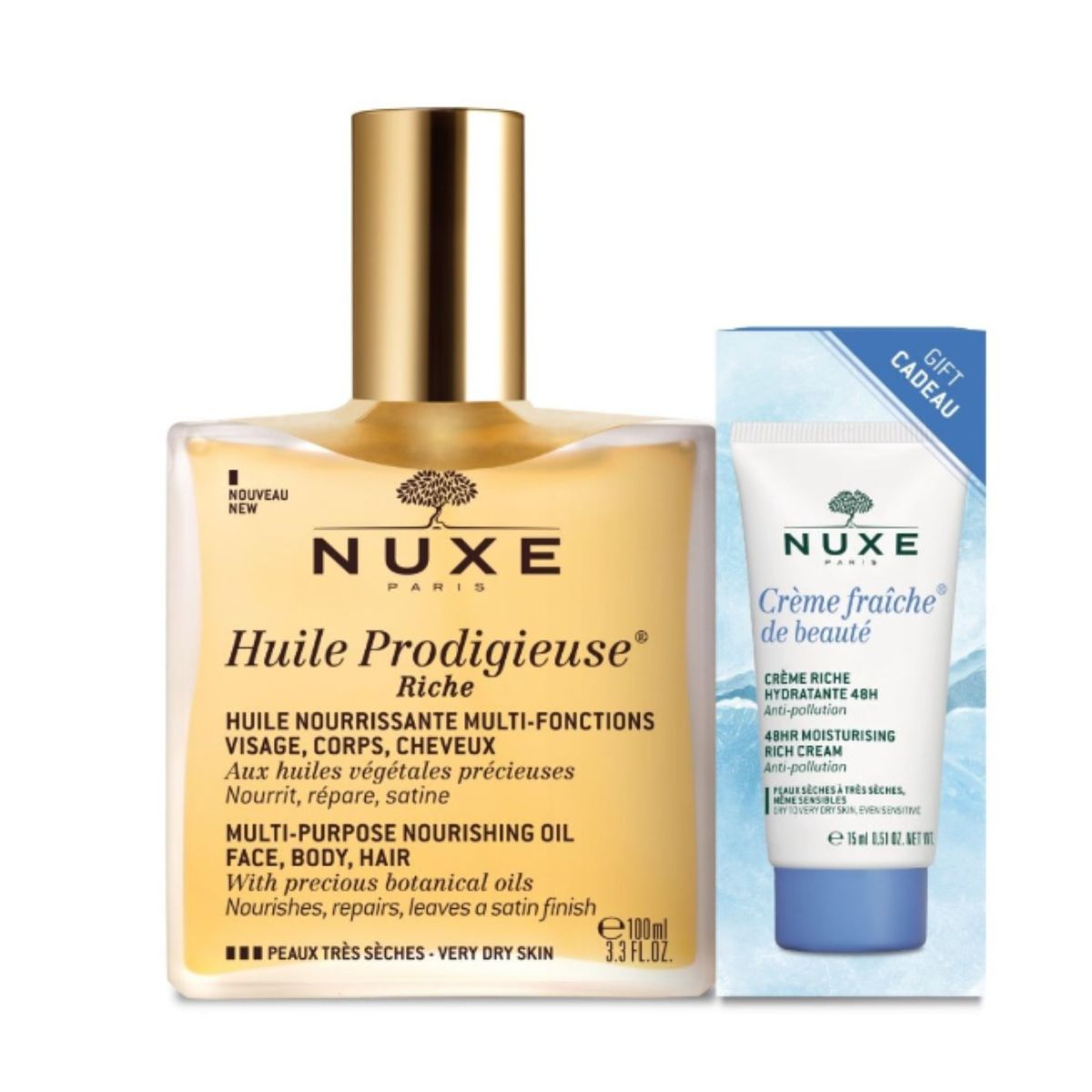 Nuxe Huile Prodigieuse Multi-Purpose Dry Oil 100ml with Free Rich Moisturising Cream 15ml